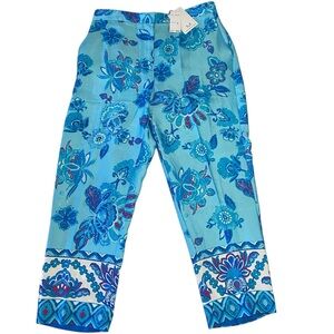 Magaschoni Women Large Blue Satin Pants Elastic Waist Straight Leg New NWT